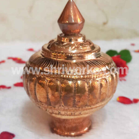 Copper Vairamudi crown for Vishnu or Perumal idol with traditional embossed floral design handcrafted at Shriworks, Kumbakonam.